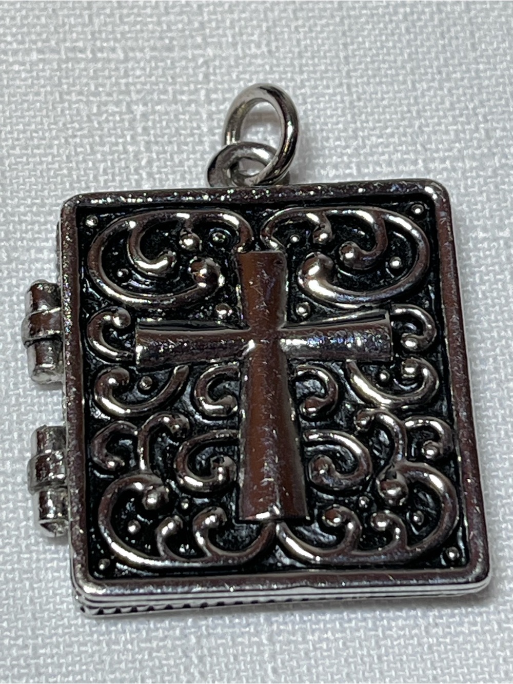 Vintage Silver-Tone Cross Pendant - Black Accents